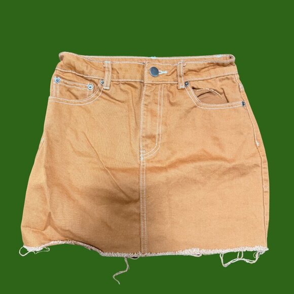 Forever 21 Raw Hem Tan Denim Mini Skirt (Size M) - Picture 3 of 9